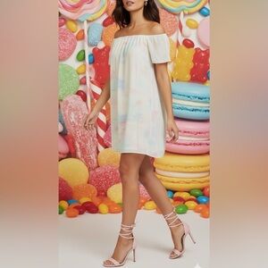Tobi Bardot Off-Shoulder Watercolor Shift Dress